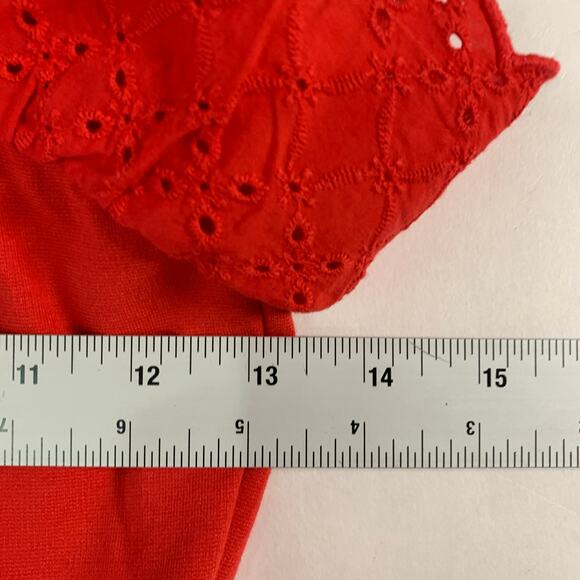 Janie and Jack 10 Eyelet Ruffle Ponte Dress Tomato Red Cotton Blend Party - Picture 6 of 9